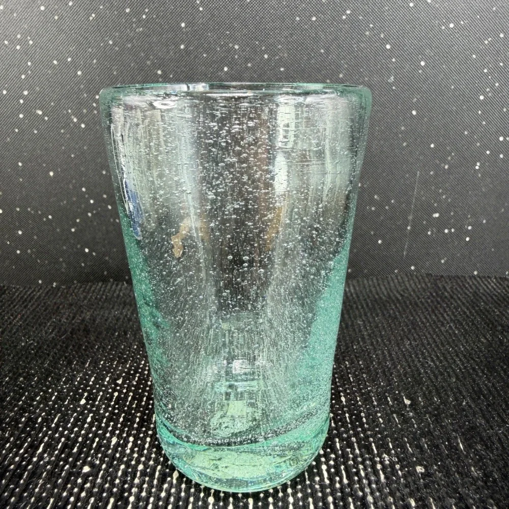 Pier 1 Seeded Bubble Glass Tumblers Aqua Light Green‎ Set of 2 Shot Glasses